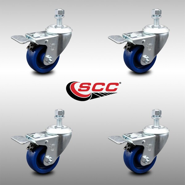 Service Caster 3.5 Inch SS Solid Poly 3/8 Inch Threaded Stem Caster Set Total Lock Brake SCC SCC-SSTSTTL20S3514-SPUS-381615-4 - main